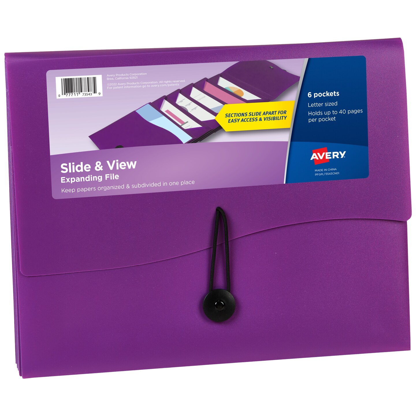 Avery Slide & View Expanding File Folder, 6 Pockets, Letter Size, 1 Plum Folder (73543)