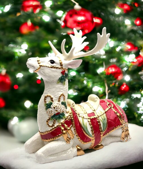 kevinsgiftshoppe Ceramic Christmas Fantasia Sitting Deer, Home Décor ...
