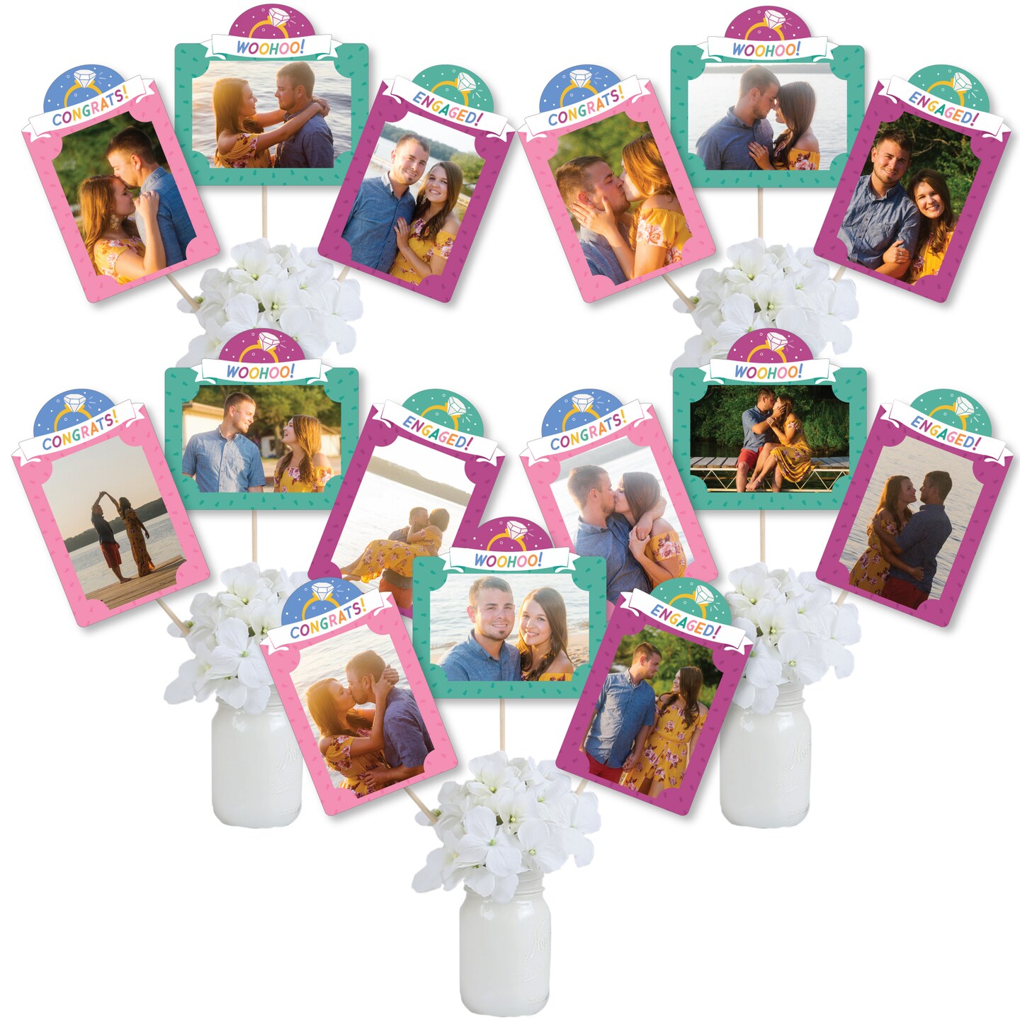 Big Dot of Happiness Just Engaged - Colorful - Engagement Party Picture Centerpiece Sticks - Photo Table Toppers - 15 Pieces