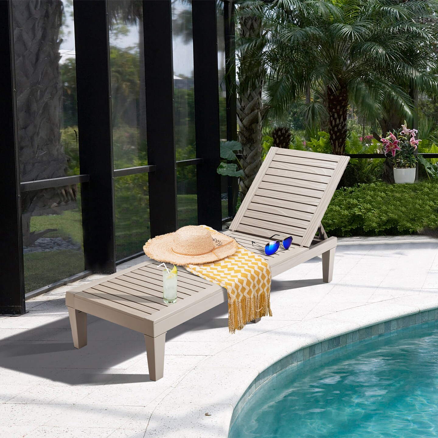 Costway Patio Lounge Chair Chaise Recliner Weather Resistant Adjustable Brown\Black