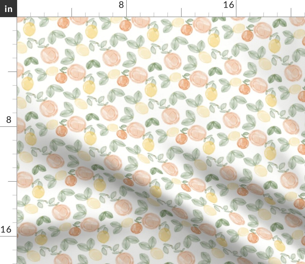 Ditsy Fruit Small Scale Summer Oranges Watercolor Lemons Grapefruit Orchard Botanical Custom Printed Fabric by Spoonflower Various Fabrics by the Yard or Fat Quarter