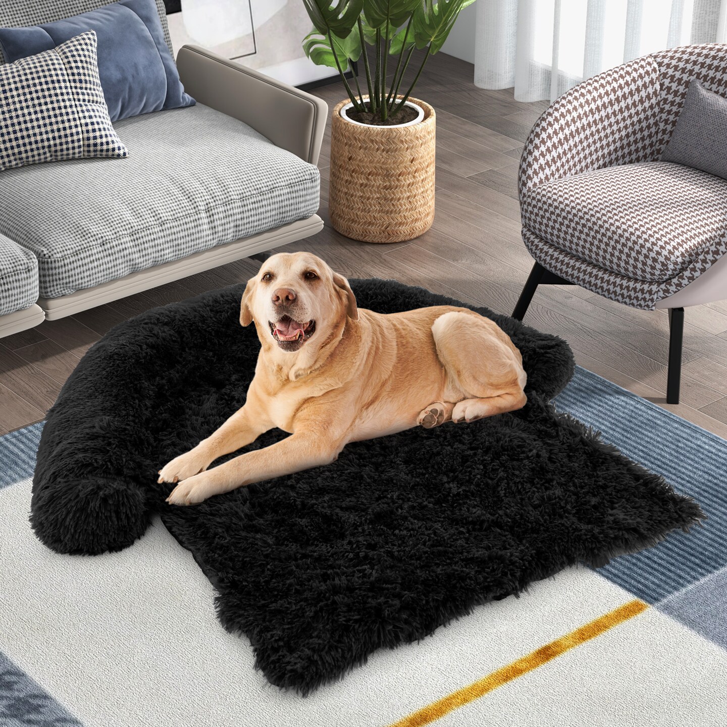 Plush Calming Dog Couch Bed with Removable and Washable Zipper Cover