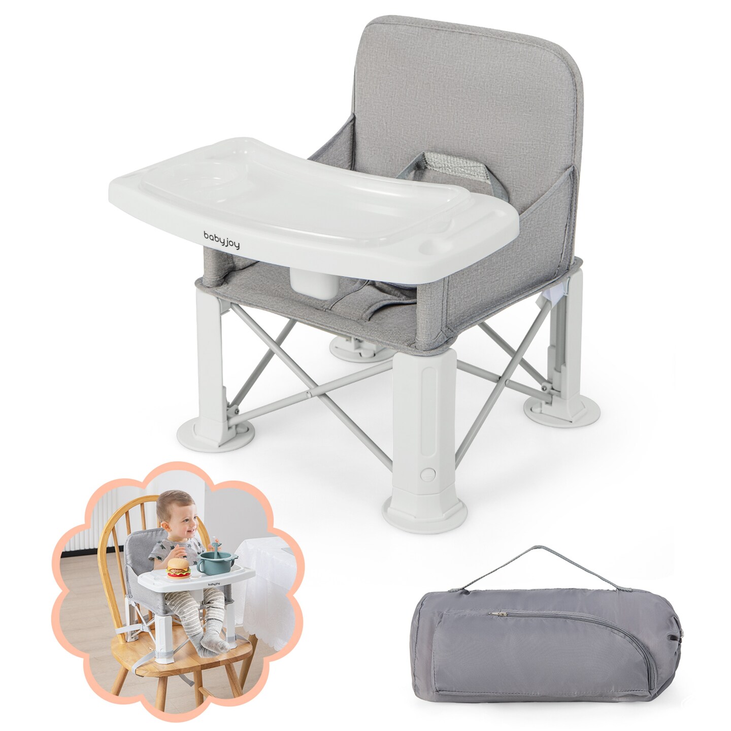 Babyjoy Baby Travel Booster Seat with Double Tray Portable Folding Toddler  Dining Chair