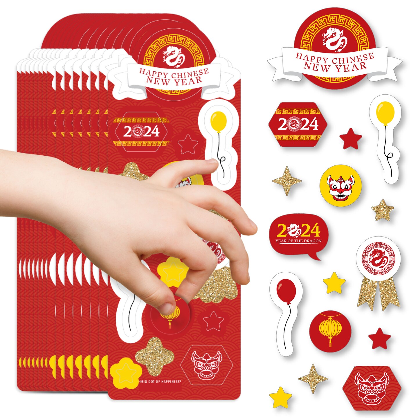 Big Dot of Happiness Chinese New Year - 2024 Year of The Dragon Favor Kids  Stickers - 16 Sheets - 256 Stickers