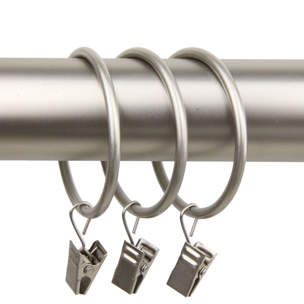 Rod Desyne 10 Curtain Rings With Clips 2 Inch I.D Satin Nickel