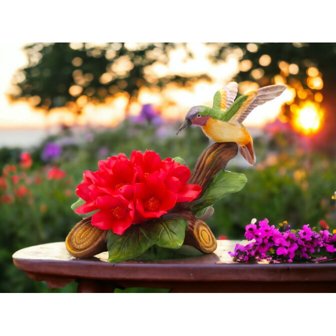 kevinsgiftshoppe Ceramic Hummingbird with Malus Flower Figurine, Home Dcor, Gift for Her, Gift for Mom, Kitchen Dcor, Birdwatcher Gift,
