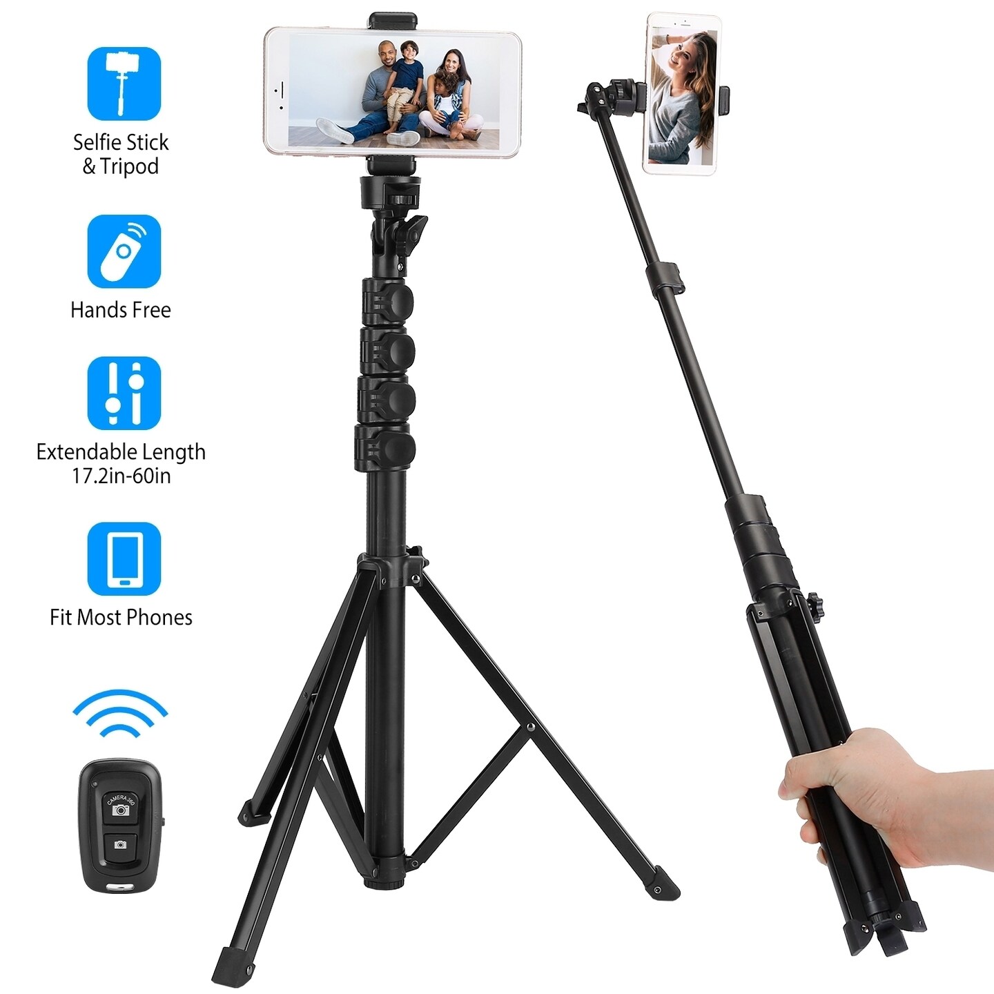 Global Phoenix Selfie Sticker Tripod Wireless Desktop Phone Tripod Stand Holder  60in Extendable Fit for 6.1-6.8in Phone