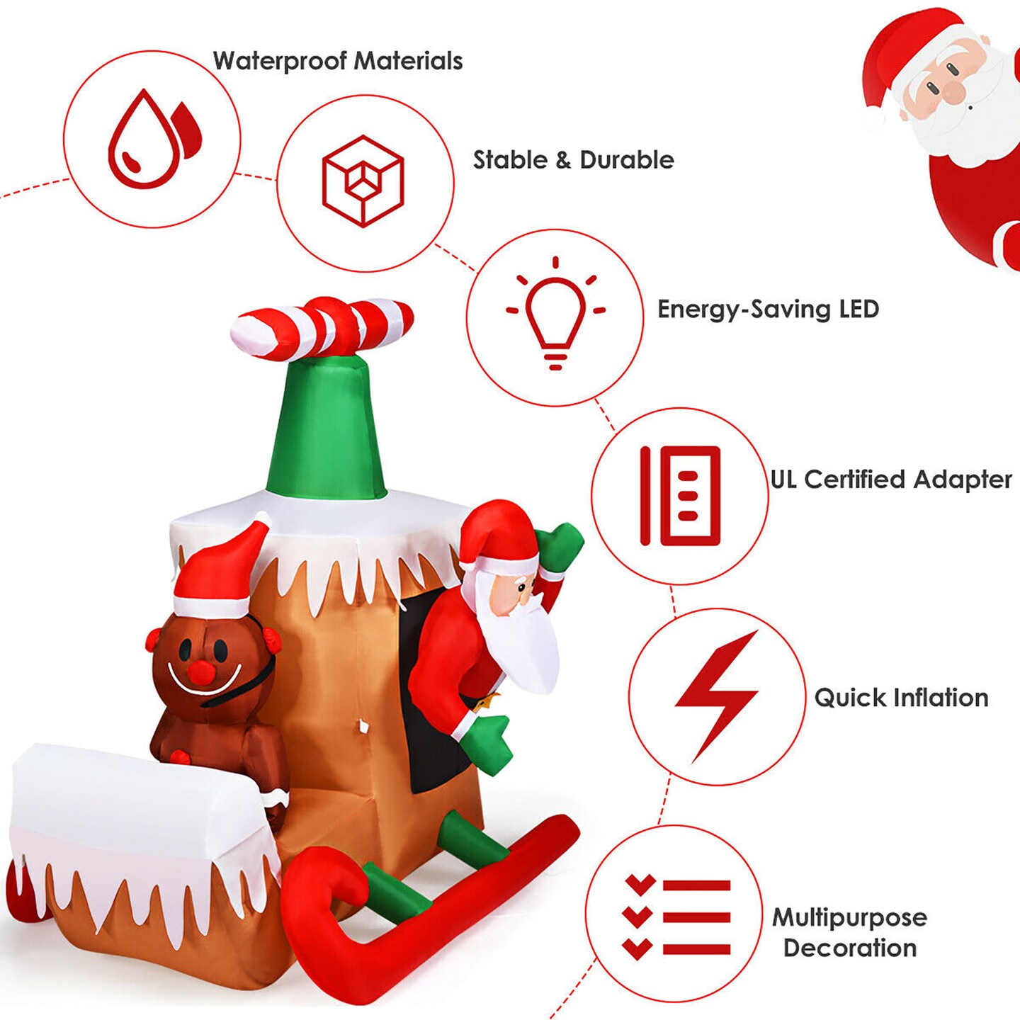 Costway 6Ft Long Inflatable Santa Claus Flying Airplane Blow Up Christmas Decoration