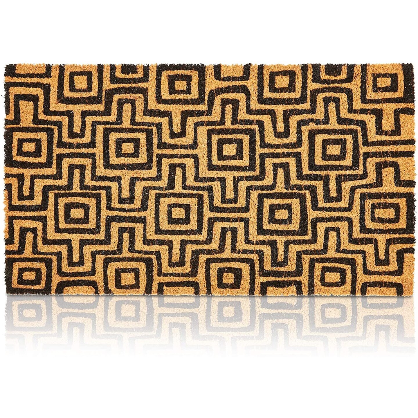 Black Patterned Nonslip Welcome Doormat, Coco Coir Mat (17 x 30 in)