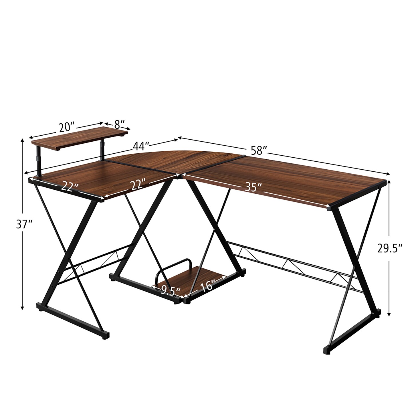 Costway 58&#x27;&#x27; x 44&#x27;&#x27; L-Shaped Computer Gaming Desk w/ Monitor Stand &#x26; Host Tray Home Office