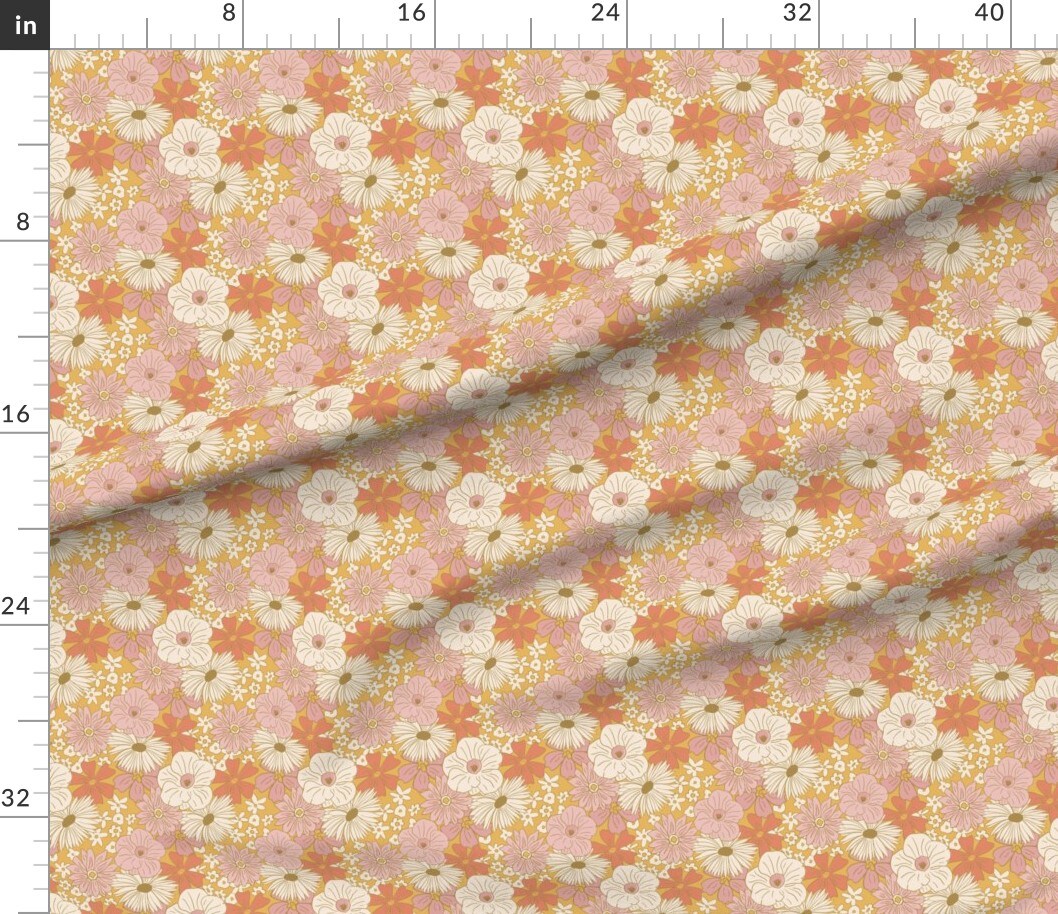 Vintage selling retro floral cotton fabric