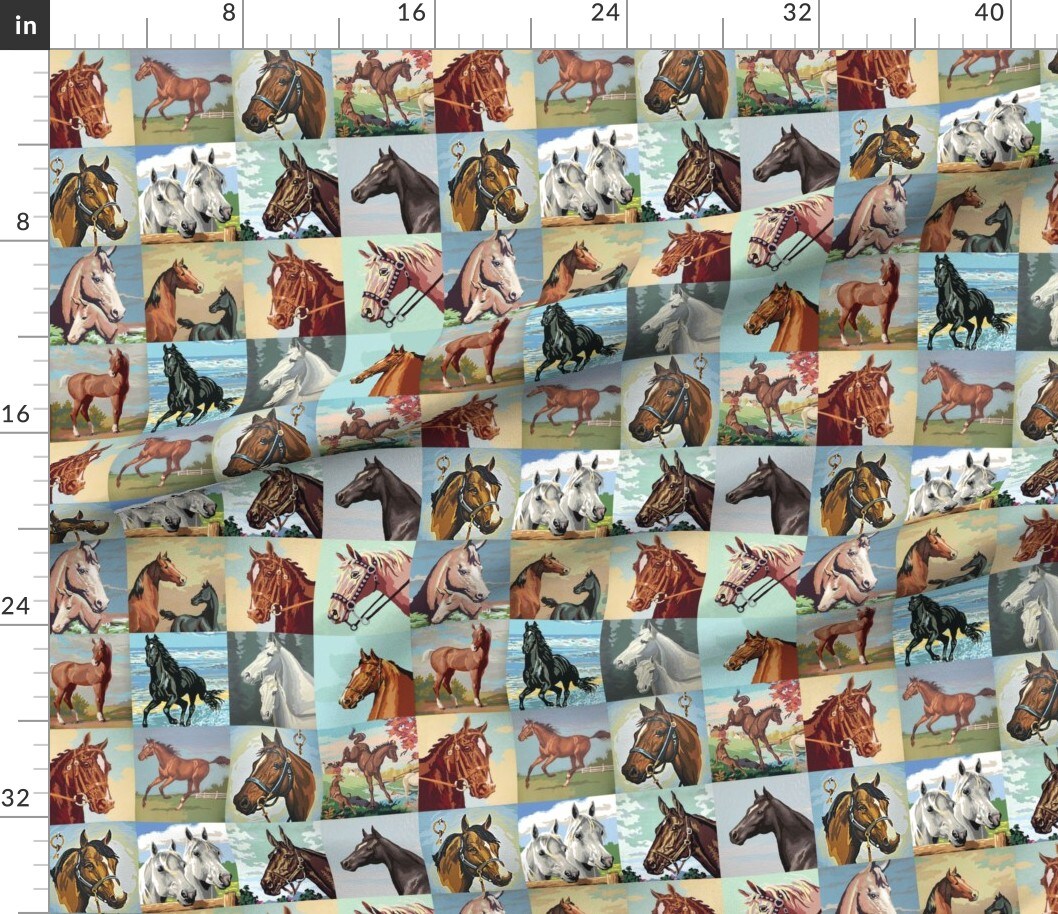 Petal Signature Cotton by the Yard or Fat Quarter Horses Western Cowboy Cowgirl Painted Rustic Equine Custom Printed Fabric by Spoonflower