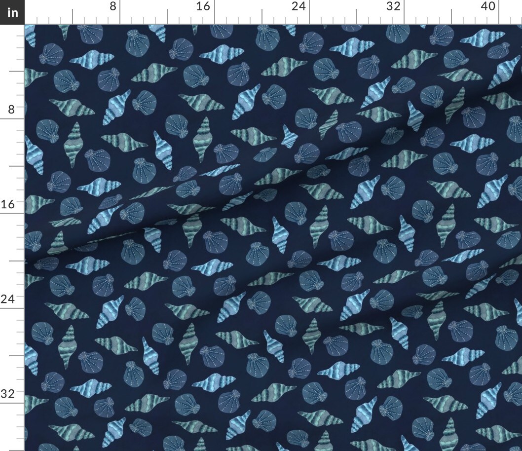 Various Fabrics by the Yard or Fat Quarter Blue Shells Coastal Seashells Under The Sea Beach Ocean Nautical Custom Printed Fabric by Spoonflower
