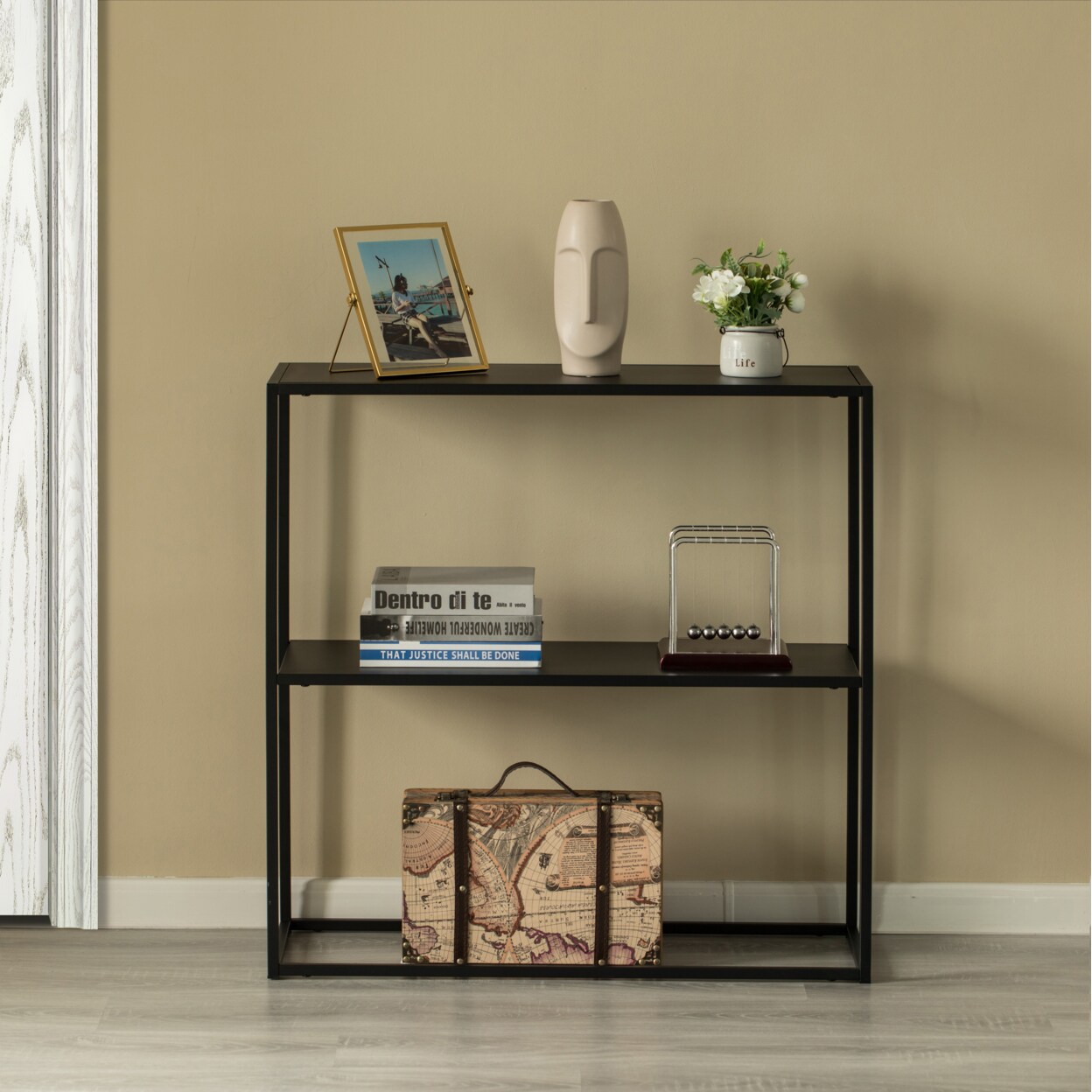 Fabulaxe Modern Display Metal Console Table with Open Shelf for Dining Entryway and Hallway Black