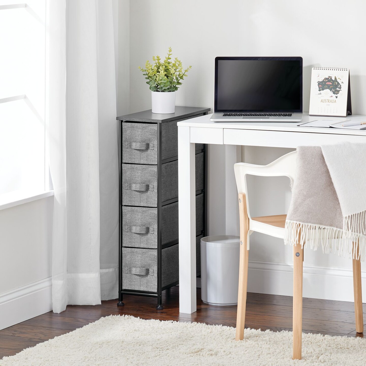 mDesign Narrow Dresser Storage Tower Stand with 4 Fabric Drawers,
