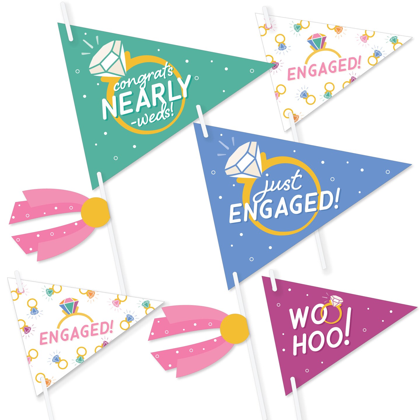 Big Dot of Happiness Just Engaged - Colorful - Triangle Engagement Party Photo Props - Pennant Flag Centerpieces - Set of 20