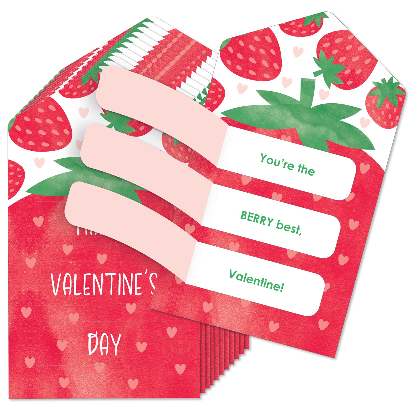 Big Dot of Happiness Berry Sweet Strawberry - Fruit Cards for Kids - Happy Valentine&#x27;s Day Pull Tabs - Set of 12