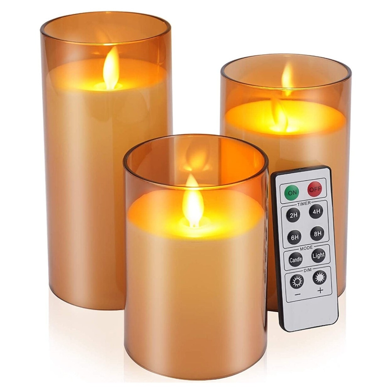 SKUSHOPS 3Packs Flameless Candles Battery Operated Pillar Real Wax LED Glass Candle Warm White with Remote Control Timer
