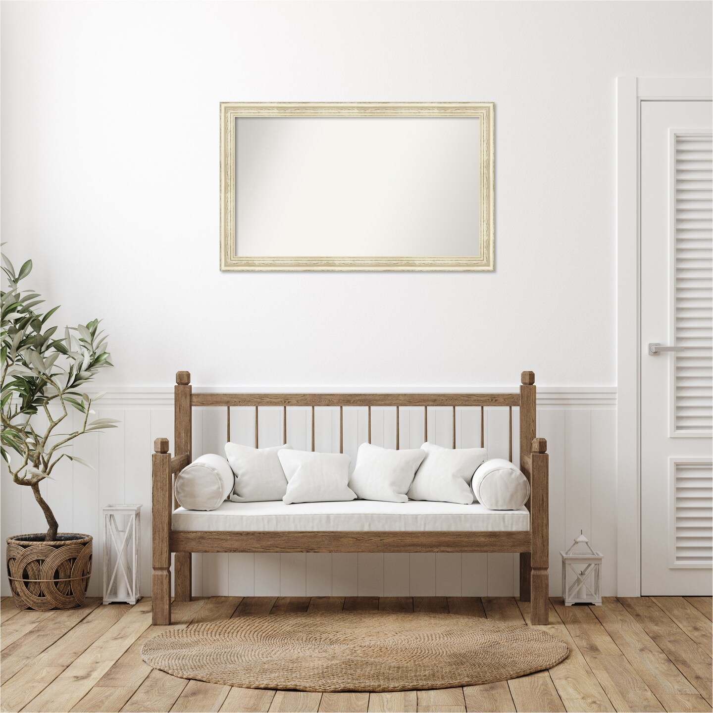Country White Wash Non-Beveled Custom Framed Bathroom Vanity Wall Mirror