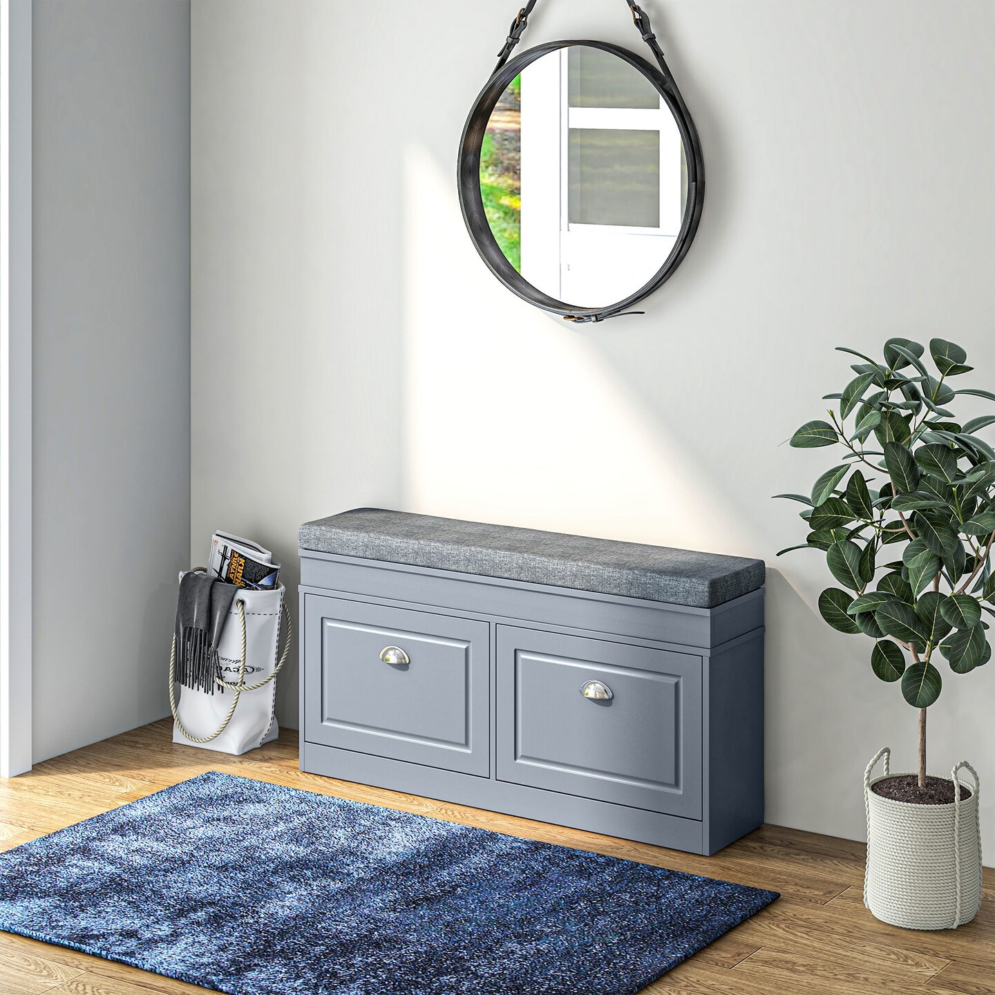 Gray Shoe Rack Bench with Cushioned Seat | Stay Organized