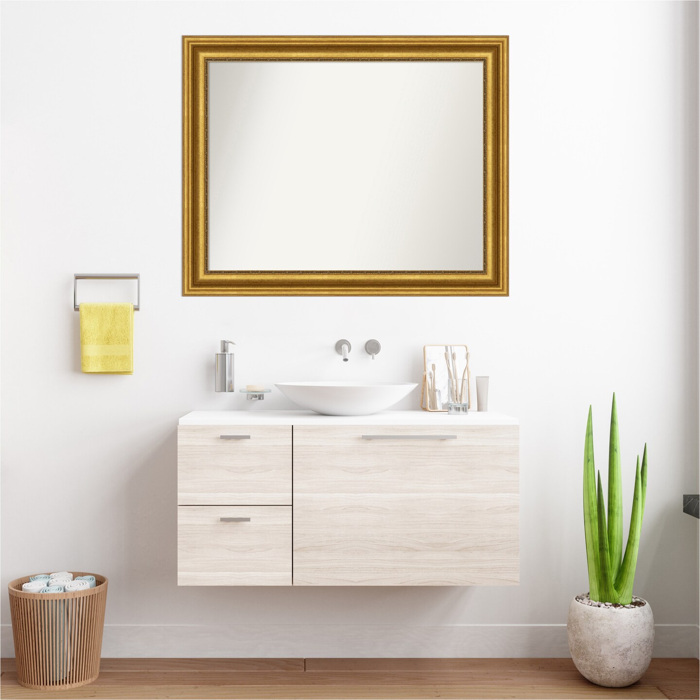 Parlor Gold Non-Beveled Custom Framed Bathroom Vanity Wall Mirror
