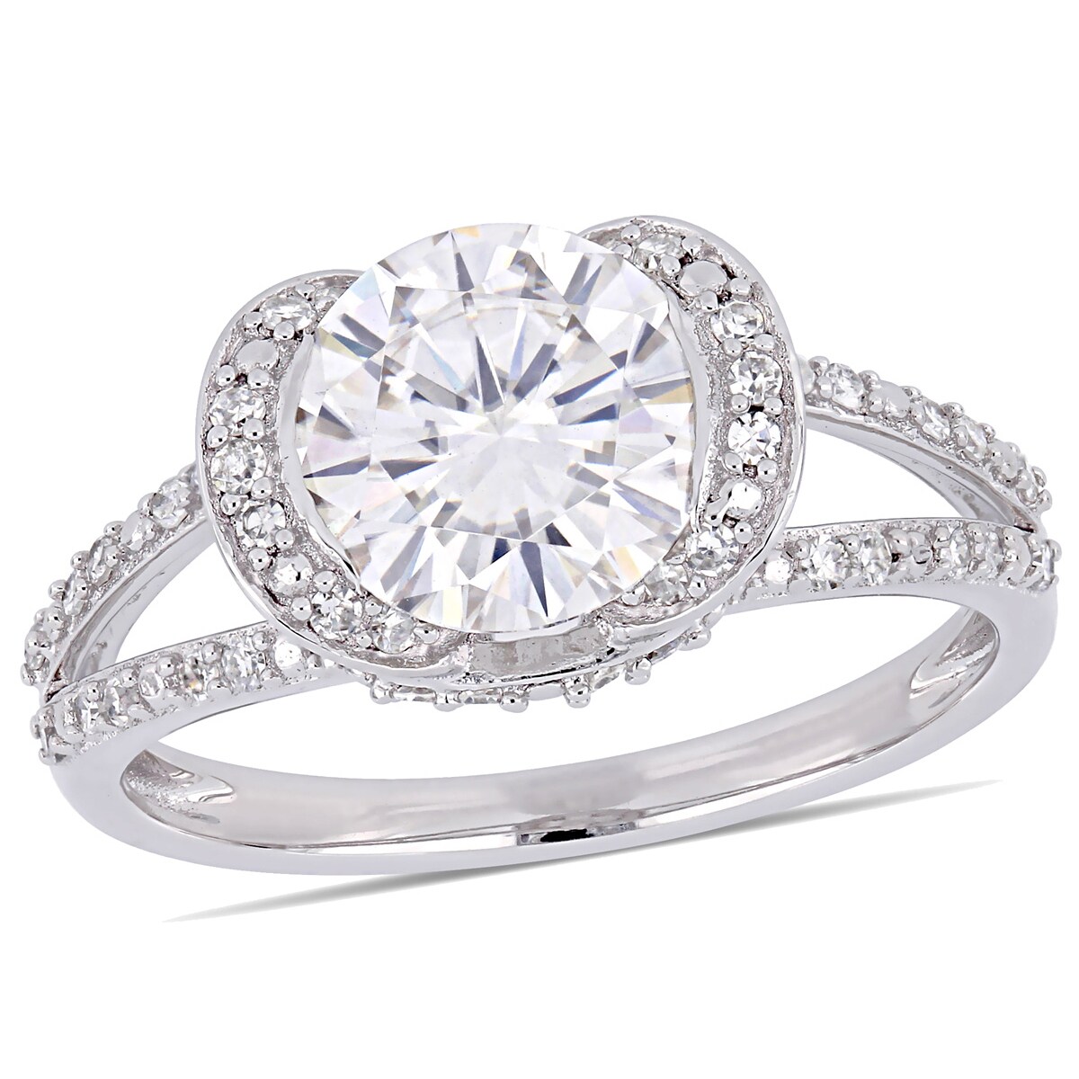 Gem And Harmony 2.00 Carat (ctw) Synthetic Moissanite Engagement Ring in 14K White Gold with Diamonds 1/4 Carat (ctw I1-I2)