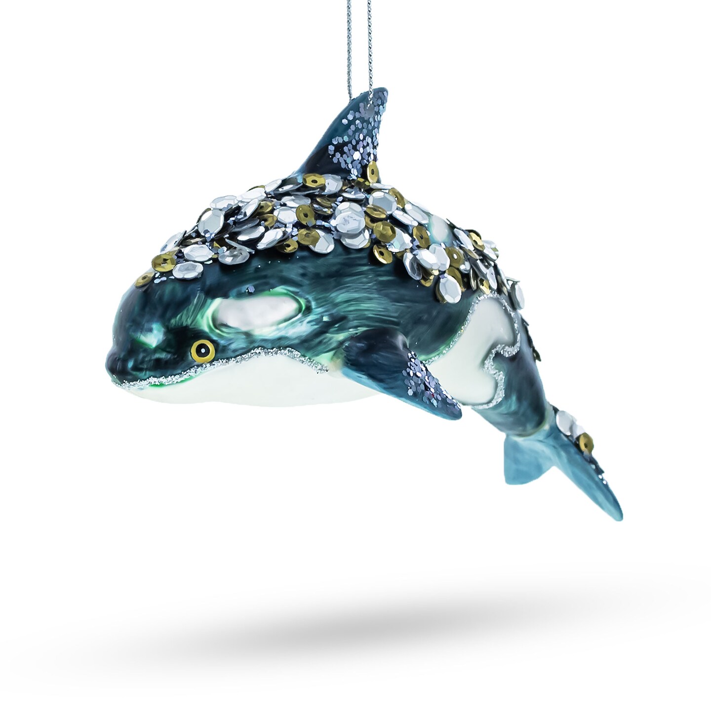 Majestic Orca Whale Blown Glass Christmas Ornament