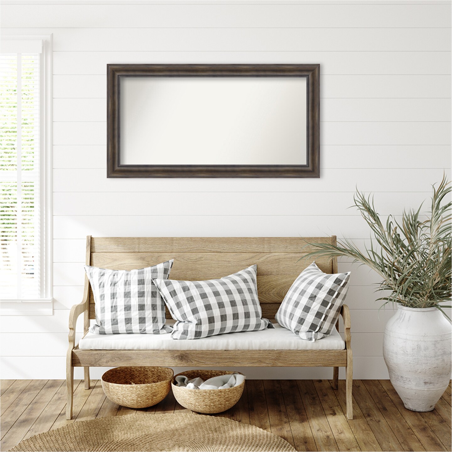 Rustic Pine Brown Non-Beveled Custom Framed Bathroom Vanity Wall Mirror
