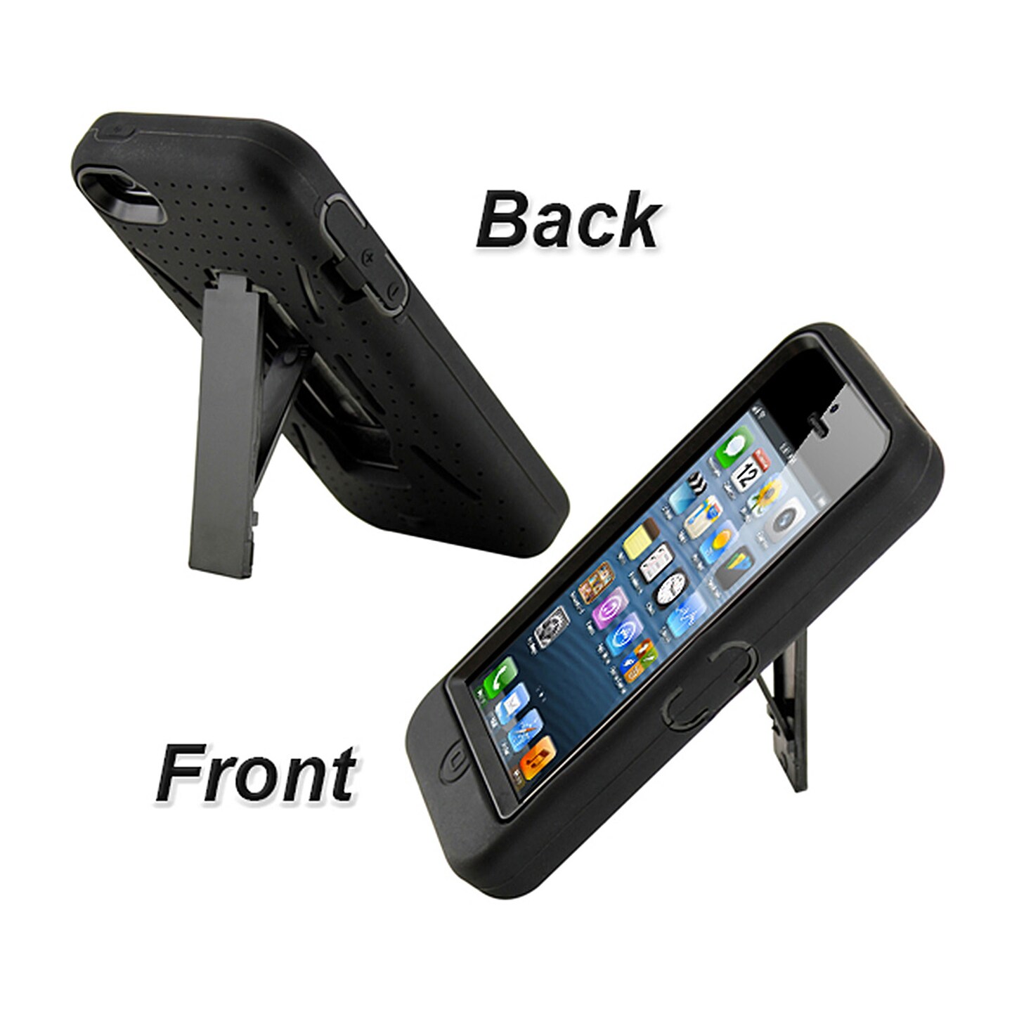 Global Phoenix Black 3 Piece Hard Case Silicone Cover Kickstand for Apple iPhone 5