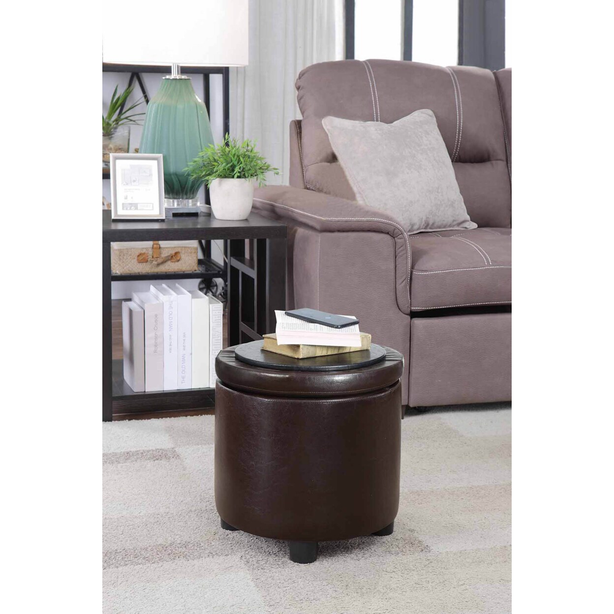 Convenience Concepts Designs4Comfort Round Accent Storage Ottoman, Espresso