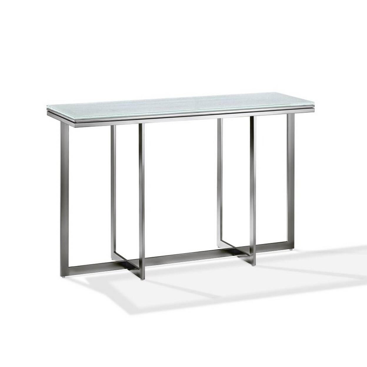 Saltoro Sherpi 48 Inch Modern Console Side Table, Crackled Glass Top, Welded Metal Base-