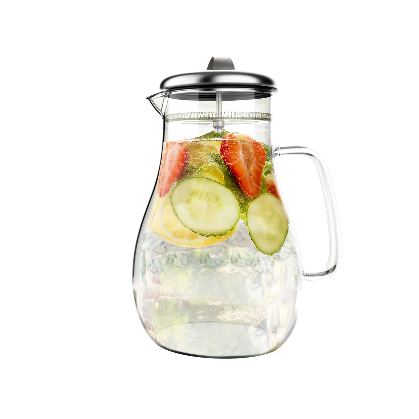 Glass Pitcher-64Oz. Carafe With Stainless Steel Filter Lid- Heat Resistant To