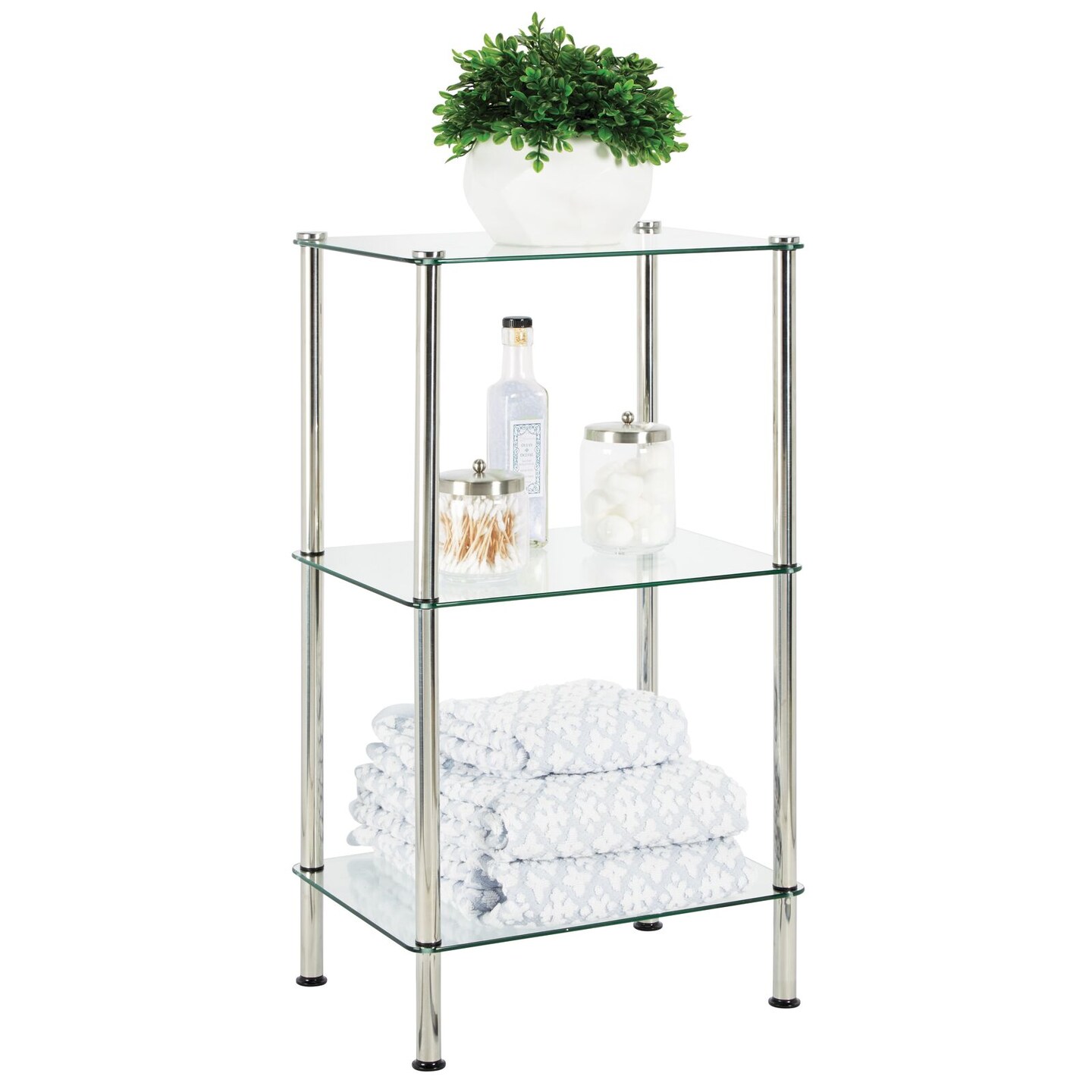 mDesign Metal/Glass Tiered Storage Tower with Open Glass Shelves