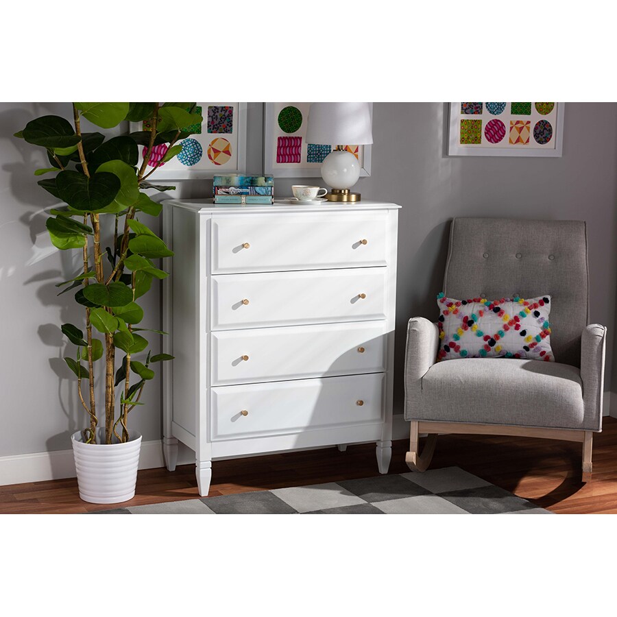 Baxton Studio Naomi Classic and Transitional White Finished Wood 4-Drawer Bedroom Chest