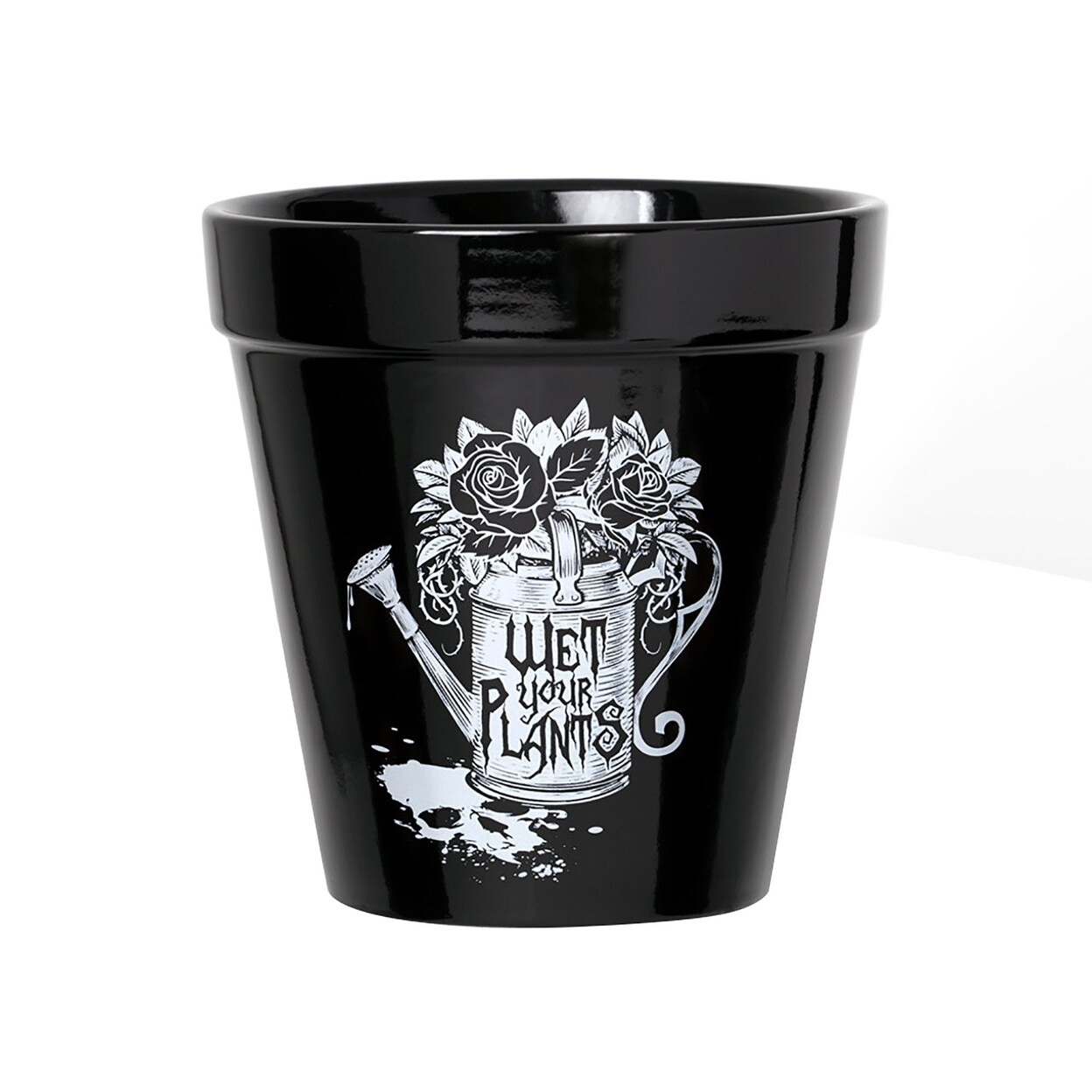 Alchemy Gothic   Wet Your Plants Ceramic Plant Pot - Black