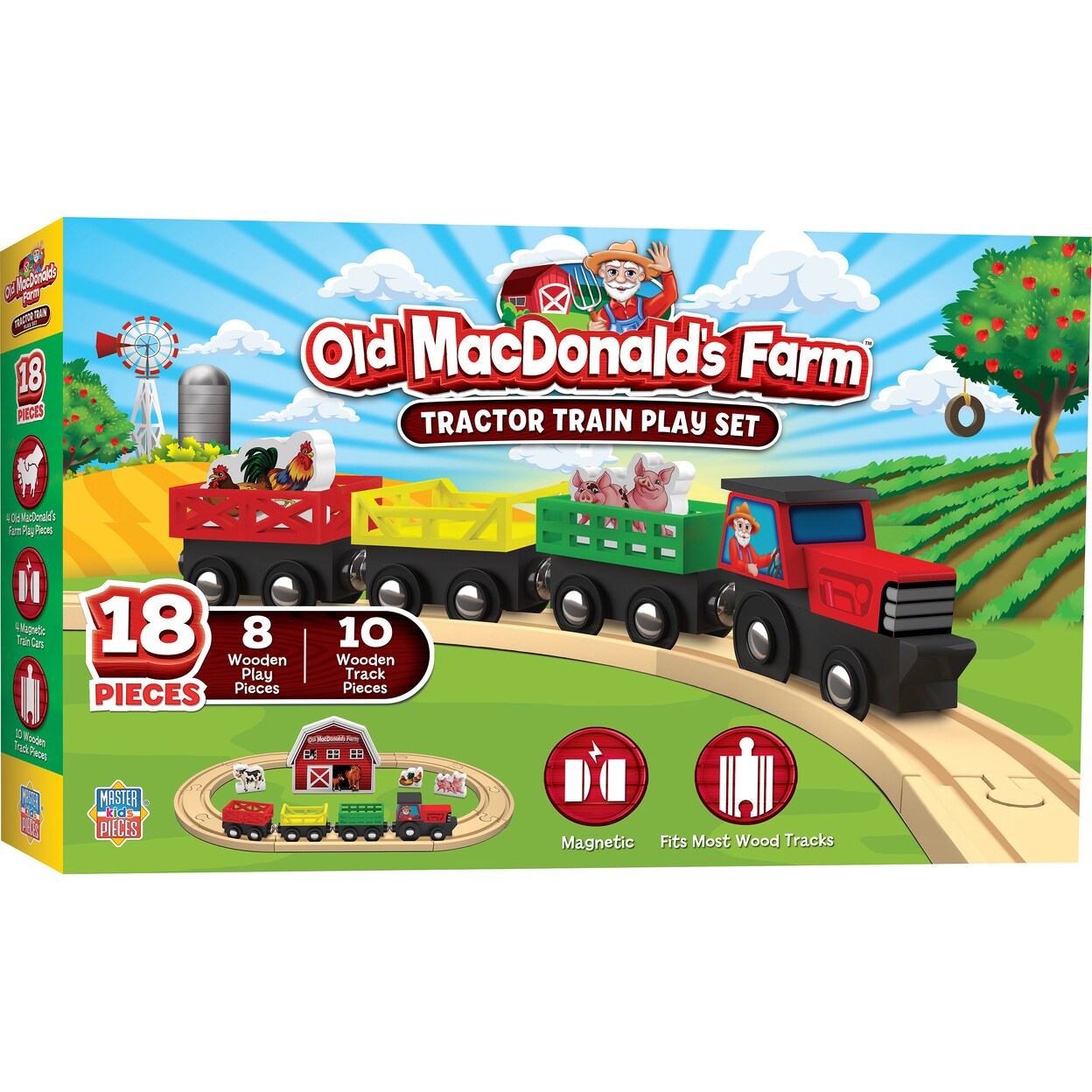 Masterpieces Wood Train Sets Old MacDonald 18 Piece Train Set