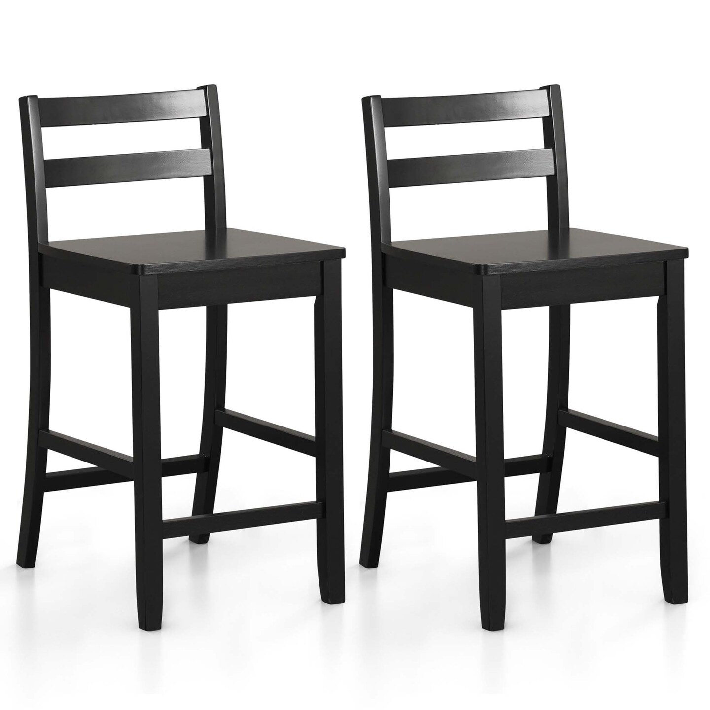 Costway 24-Inch Wooden Bar Stools Set of 2 with Ergonomic Backrest Counter Height Stools Black/White