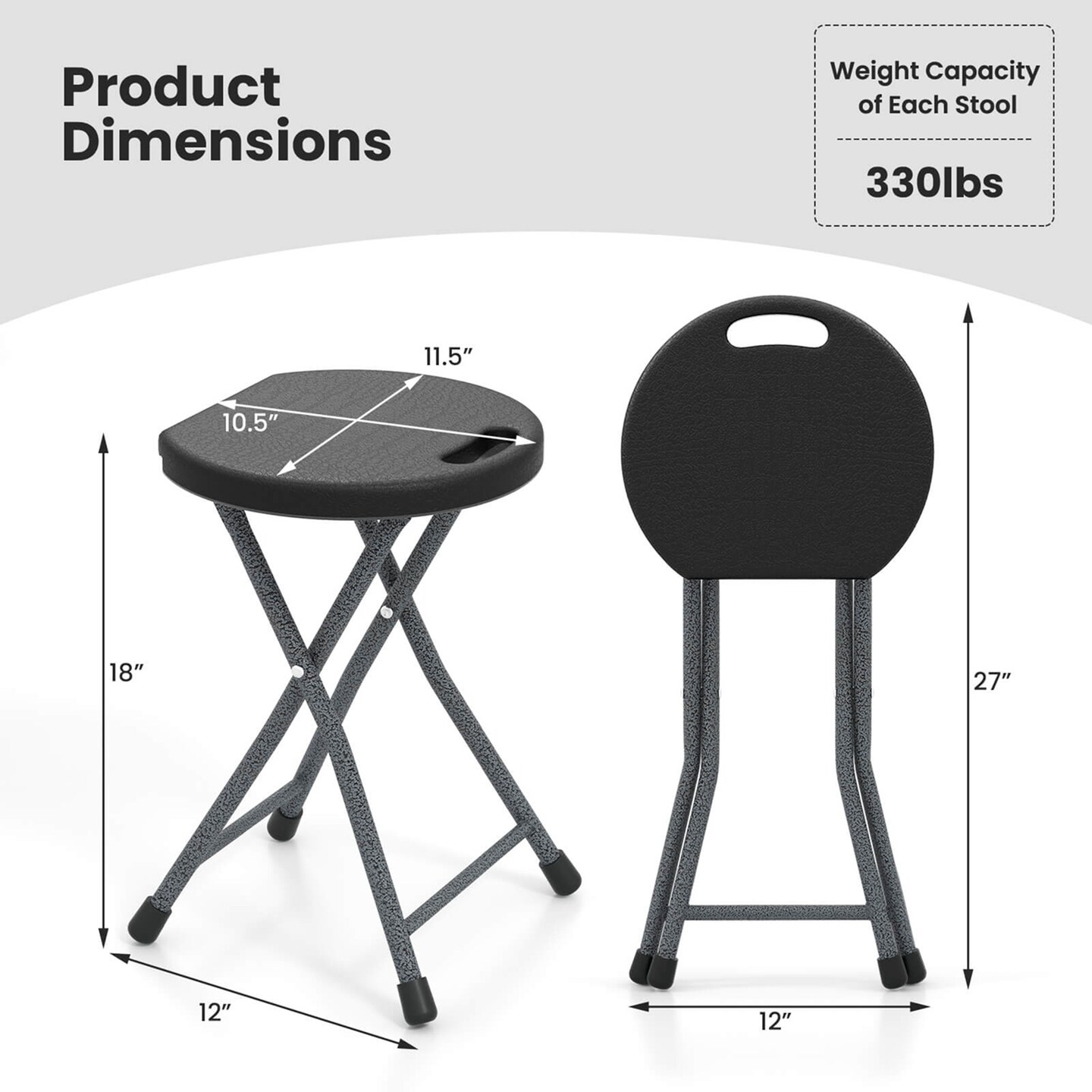 Costway 1/2 PCS 18"H Folding Stool Portable & Foldable Camping Chair with Built-in Handle Black