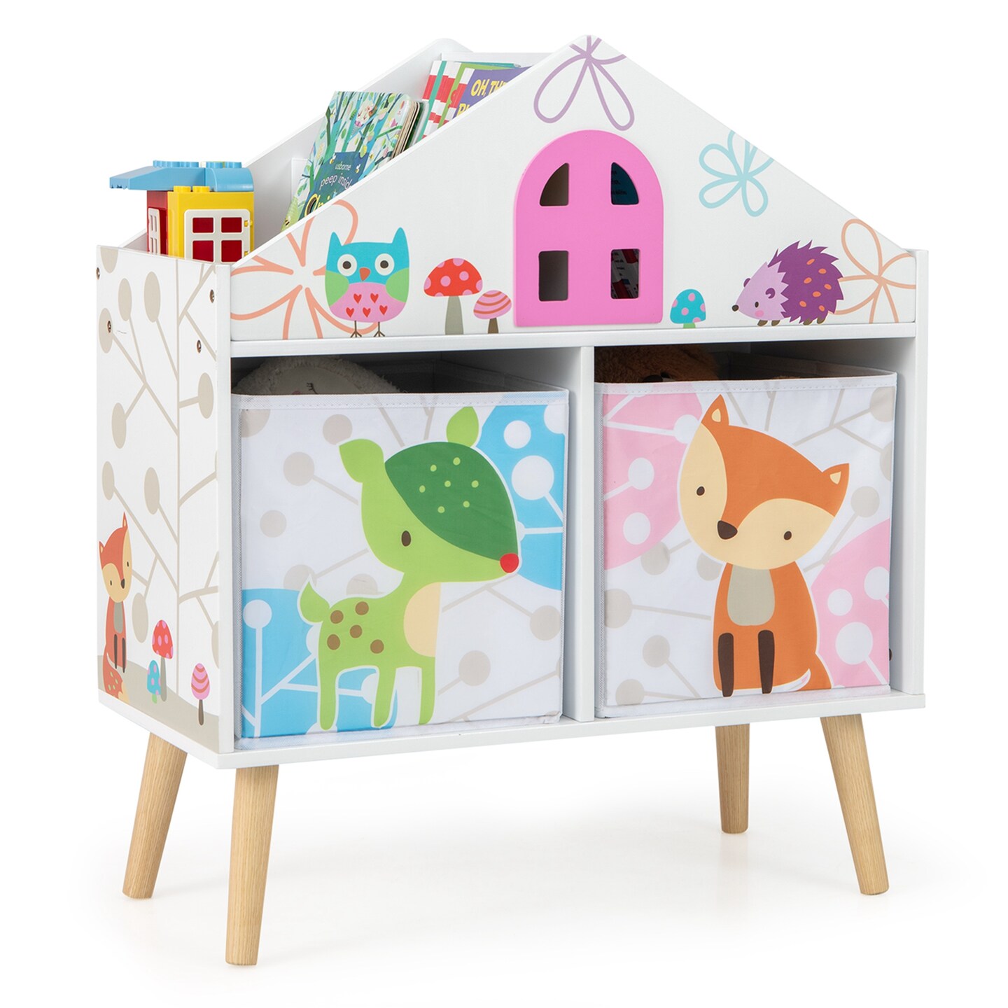 Costway Kids Dollhouse Bookshelf Toddler Book &#x26; Toy Storage Display Organizer Ideal Gift