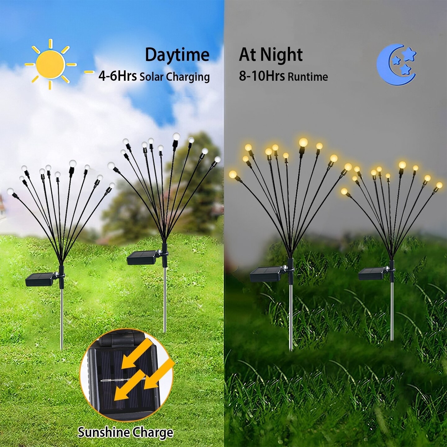 Global Phoenix 2Pcs Solar Firefly Lights Swaying Decorative Pathway Lamp IP65 Waterproof Landscape Patio Yard Night Light