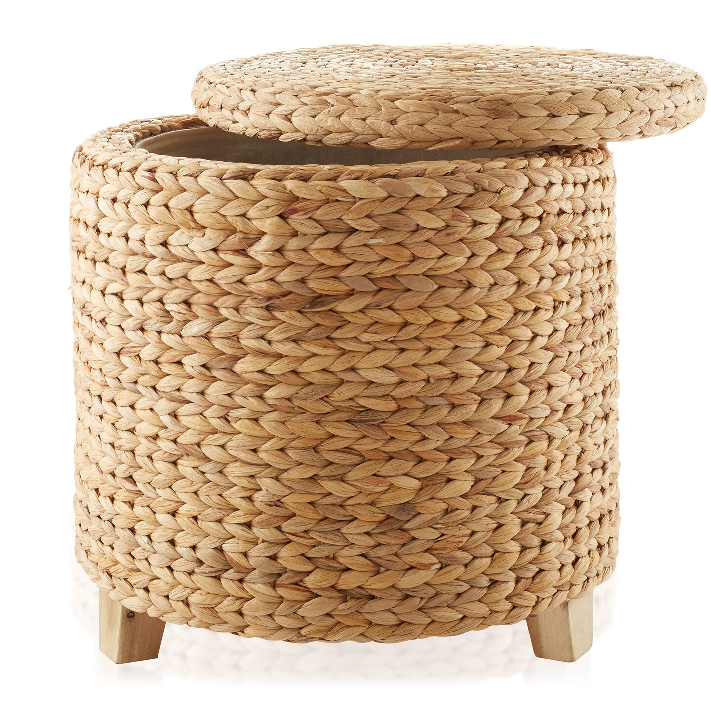 Casafield 17&#x22; Round Storage Ottoman with Lid, Handwoven Water Hyacinth Footstool for Living Room, Bedroom, Bathroom, Home Office