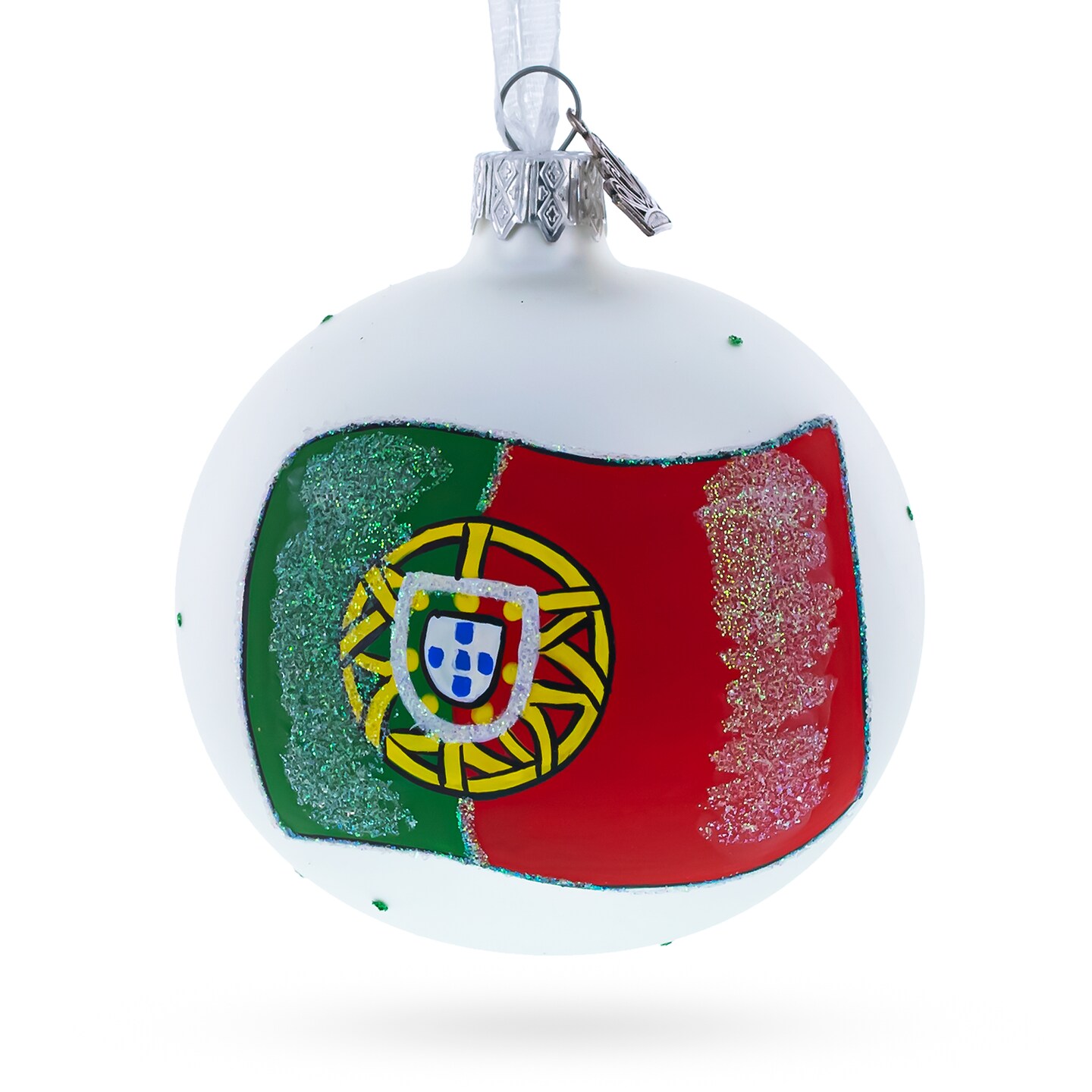 Flag of Portugal Glass Ball Christmas Ornament 3.25 Inches