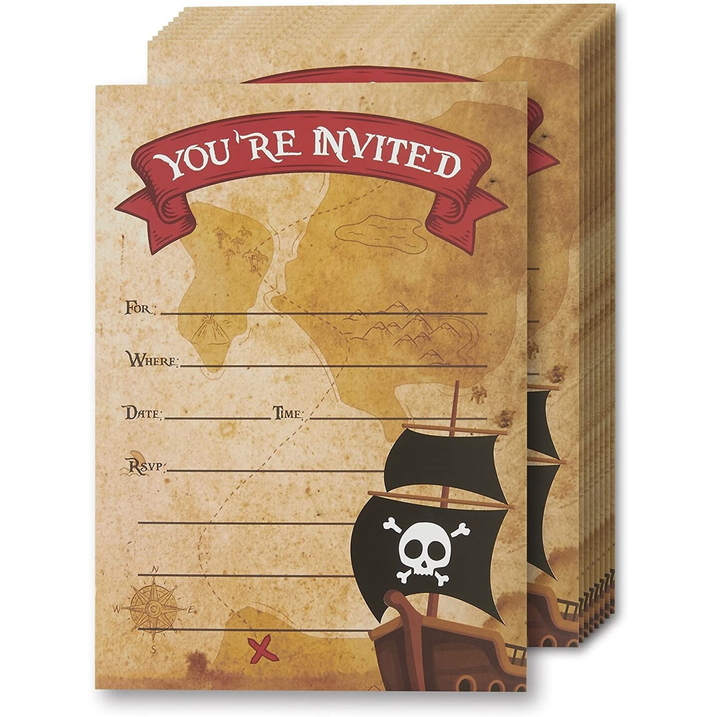 Pirate Invitation Cards 24 Fillin Invites with Envelopes for Kids