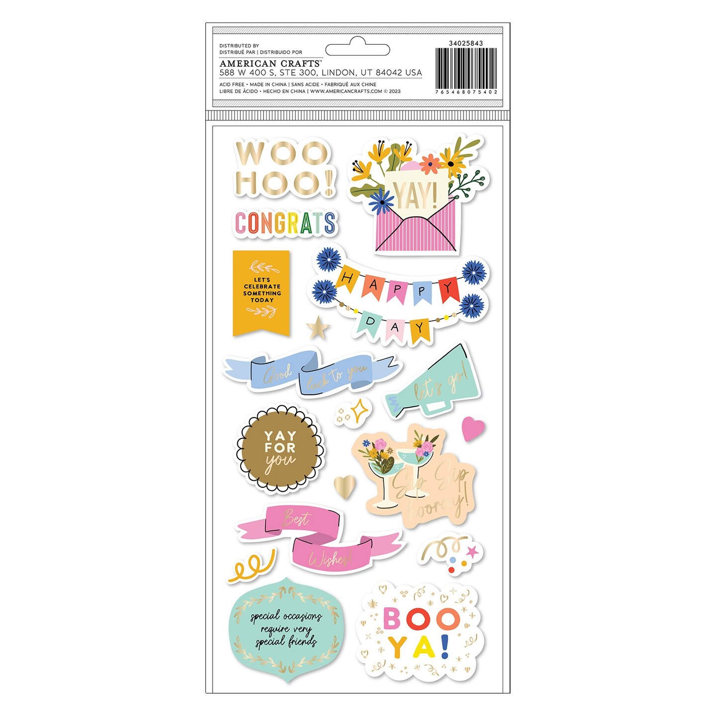 American Crafts Life Of The Party Thickers Stickers 34/Pkg-Gold Foil Phrase