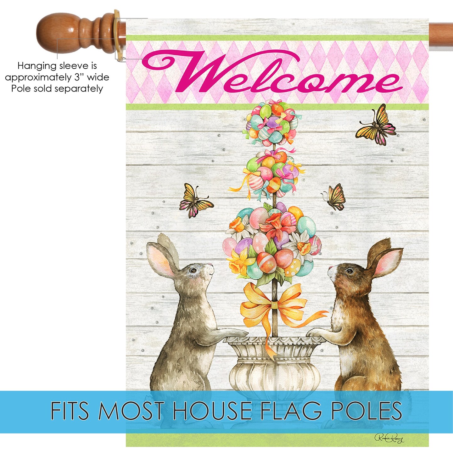 Easter Bunny Topiary Decorative Easter Double Sided Flag