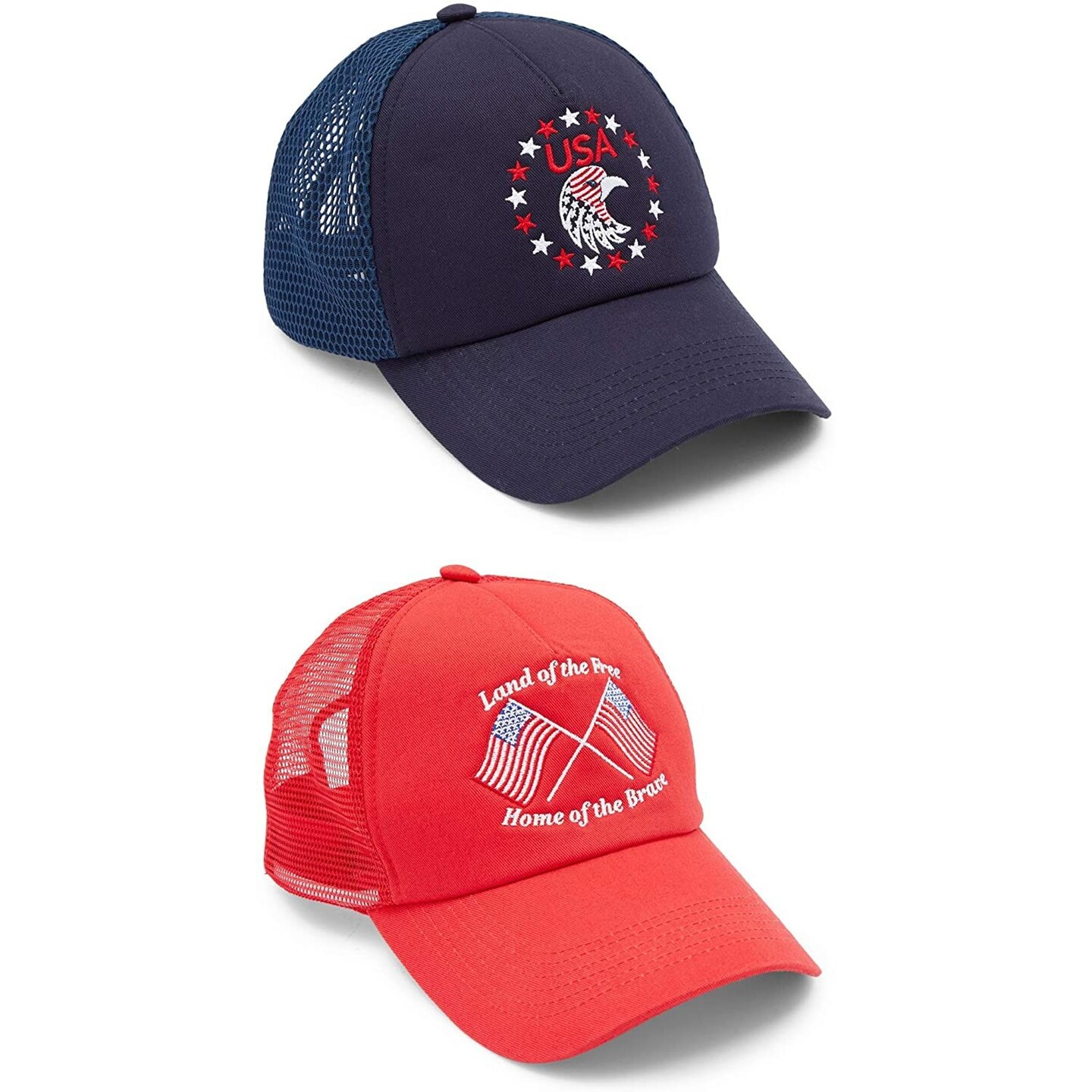 Patriotic Trucker Hats for Men, American Flag, Eagle (One Size, 2 Pack)