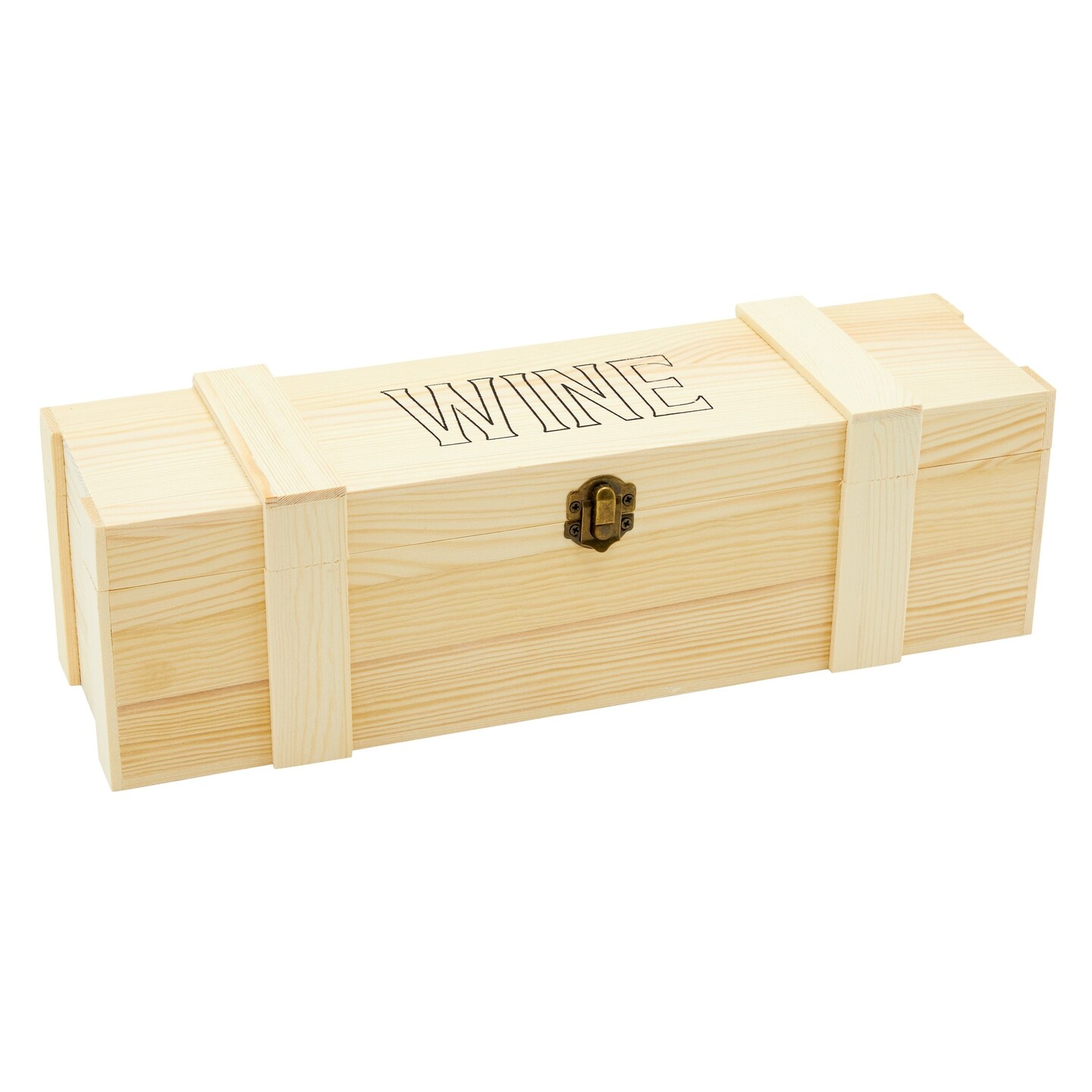 Wooden Wine Crate Gift Box with Hinged Clasp, Single Bottle Case, Pinewood (13.8 x 4 x 3.9 In)