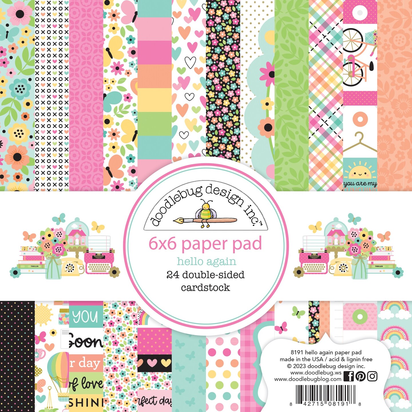 Doodlebug Double-Sided Paper Pad 6&#x22;X6&#x22;-Hello Again