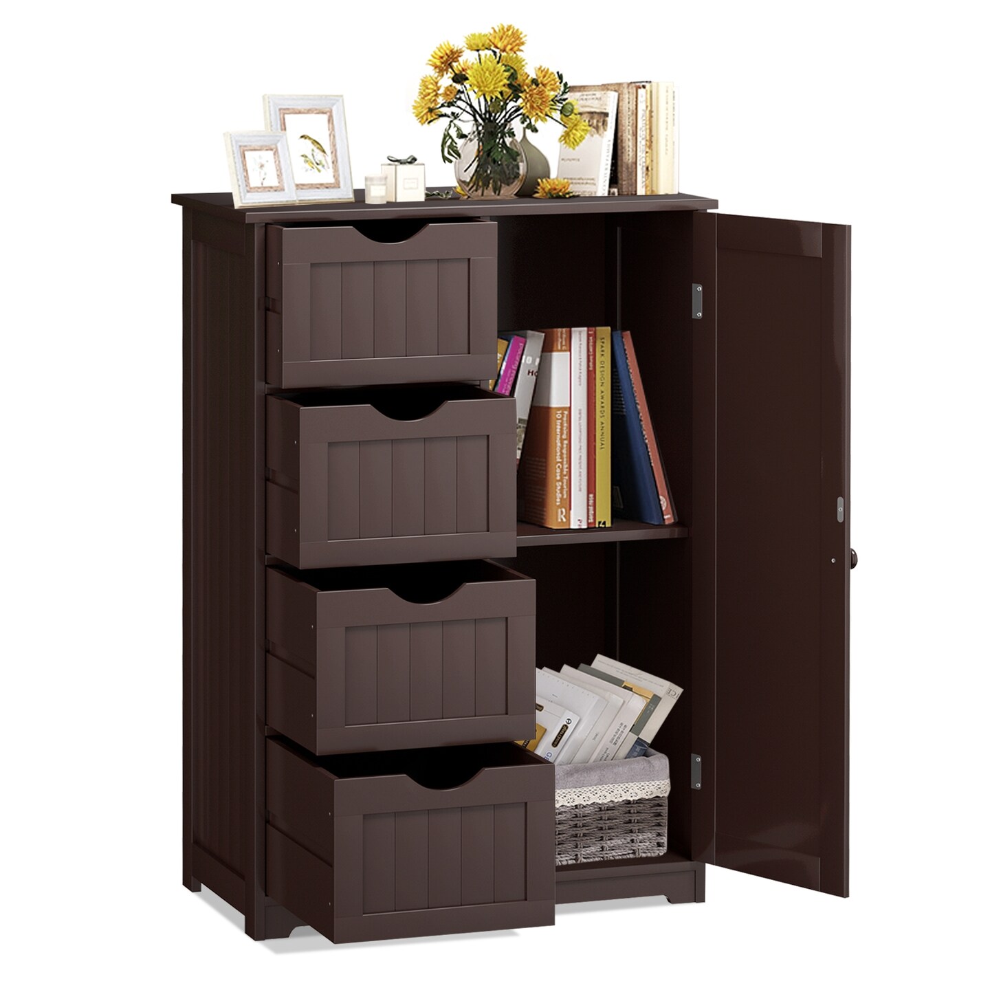 Modern MDF Storage Cabinet with 4 Drawers and Adjustable Shelf Ideal for Bathroom or Bedroom