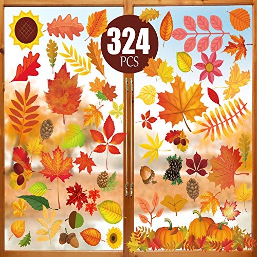 Fall Decorations-Fall Window Clings, Thanksgiving Window Clings for Glass 324 PCS Thanksgiving Clings for Windows Fall Window Stickers Thanksgiving Home Office Decorations